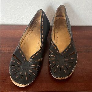 PIKOLINOS Vintage Black Leather Cutout Flats Sandals Low Heel Size EU 39 US 8.5